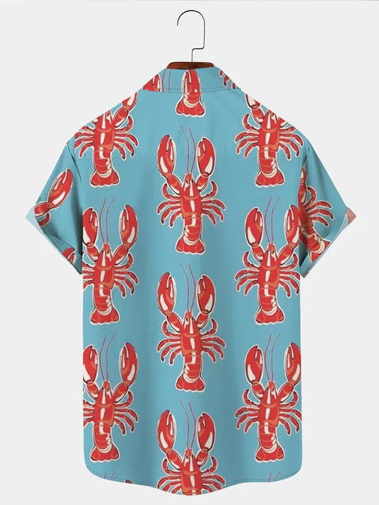 Vintage Orleans Mardi Gras Men's Hawaiian Shirts Lobster Art Printed Shirt