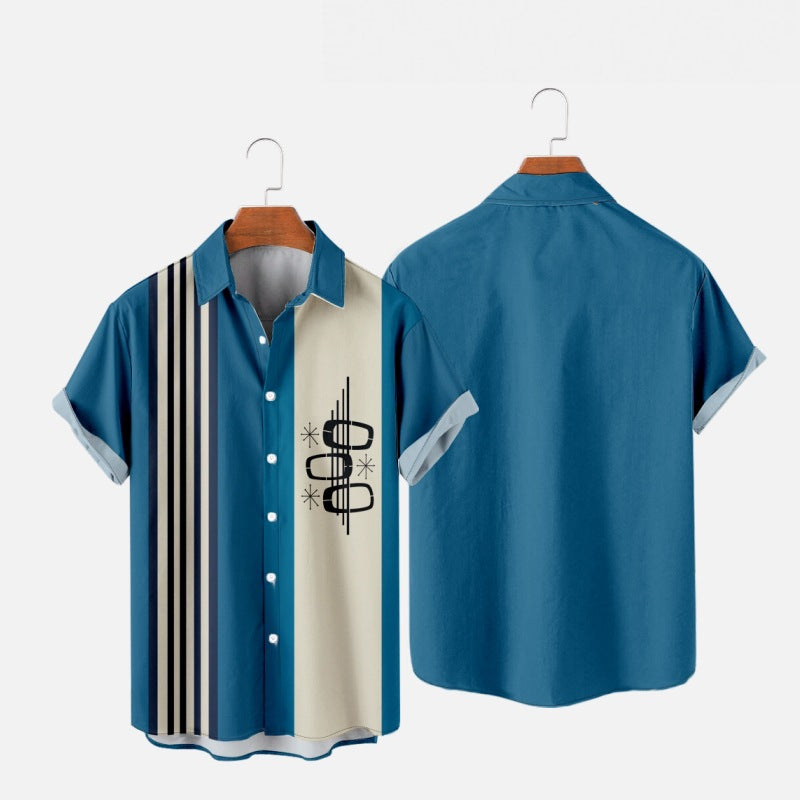 Men's Geometric Print Casual Breathable Hawaiian Short Sleeve Shirt