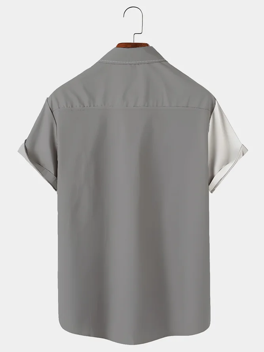 Men's Coconut Tree Colorblock Print Casual Breathable Hawaiian Short Sleeve Shirt with Pockets