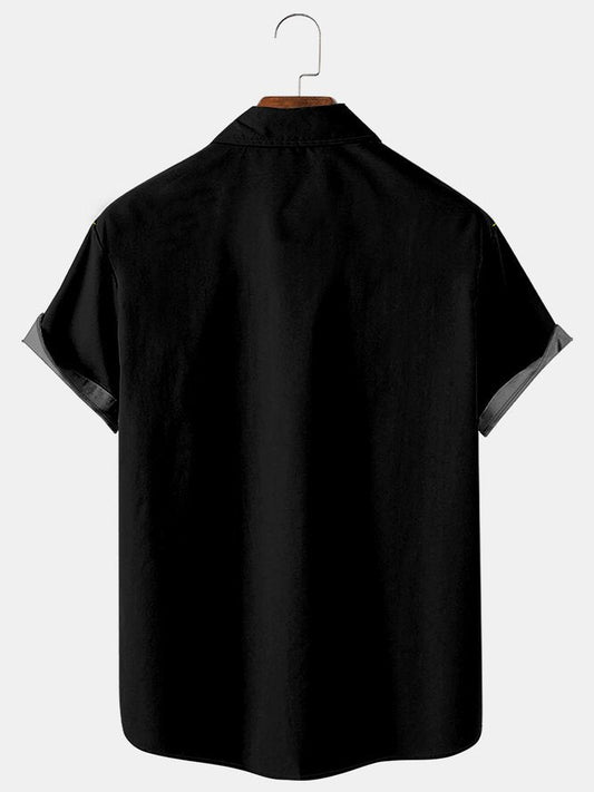 Mens Crucifix Print Casual Breathable Short Sleeve Bowling Shirts