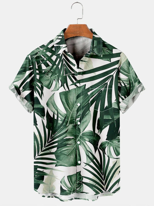 Men's Vintage Leaf Flower Print Hawaiian Shirt