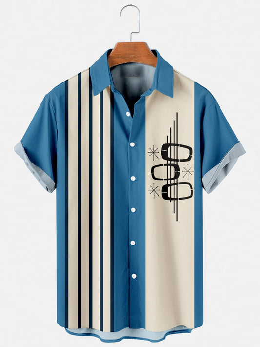 Men's Geometric Print Casual Breathable Hawaiian Short Sleeve Shirt