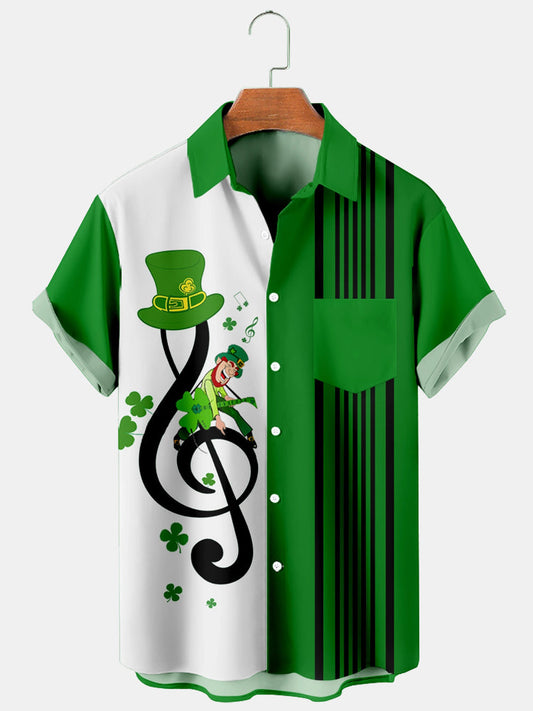 Men's St Patrick's Elf Stripe Panel Print Short Sleeve Shirt