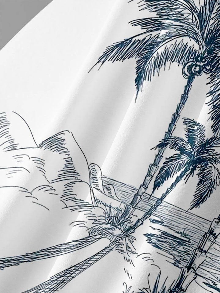 Mens Coconut Print Lapel Loose Short Sleeve Trendy Hawaiian Shirt