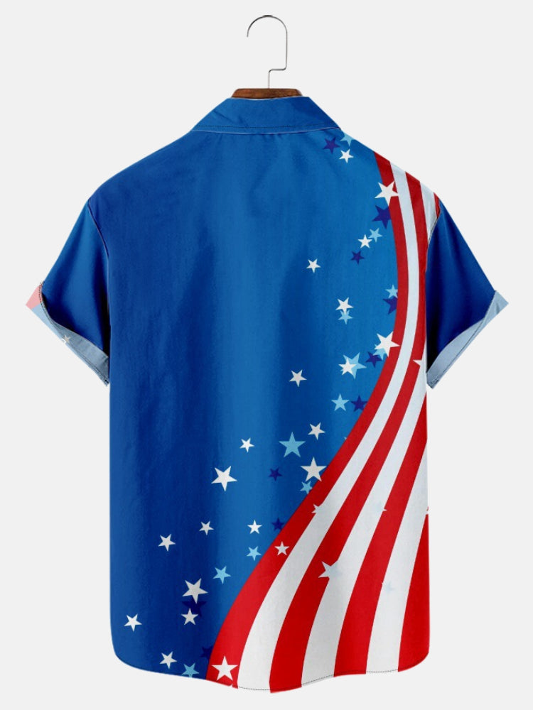 Men's Simple Casual American Flag Line Print Short Sleeve Shirt