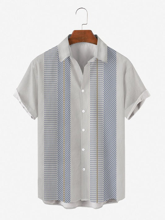 Mens Striped Print Round Hem Loose Short Sleeve Shirts