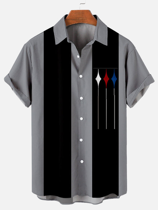 Men's Comfortable Casual Striped Contrast Stitching Print Hawaiian Shirt With Pockets