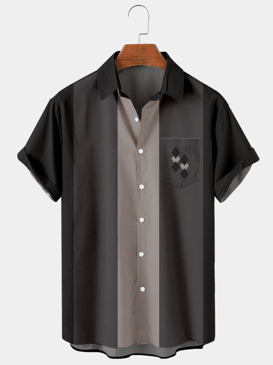 Men's Plus Size Casual Small Pattern Contrast Short-sleeved Shirt With Pockets