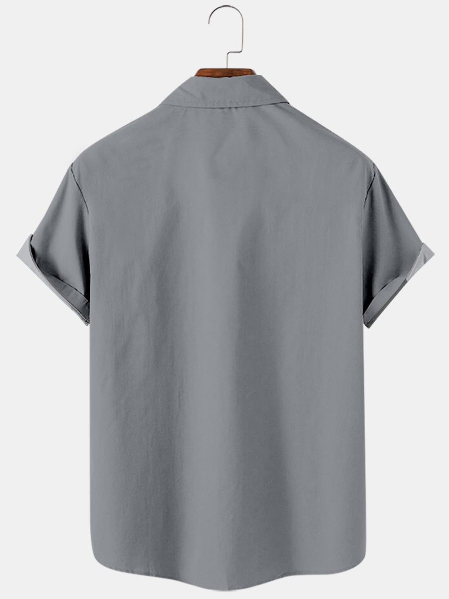 Men's Comfortable Casual Striped Contrast Stitching Print Hawaiian Shirt With Pockets