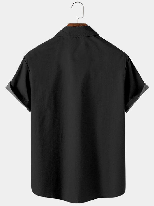 Men's Plus Size Casual Small Pattern Contrast Short-sleeved Shirt With Pockets
