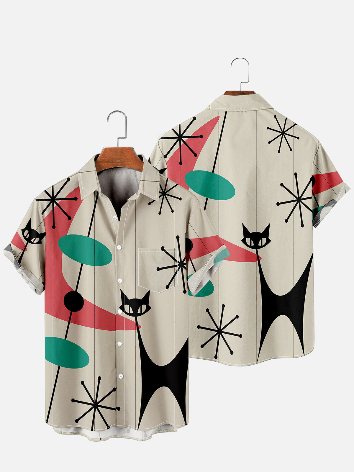 Men's Cat Geometric Printed Casual Vintage Shirts & Tops
