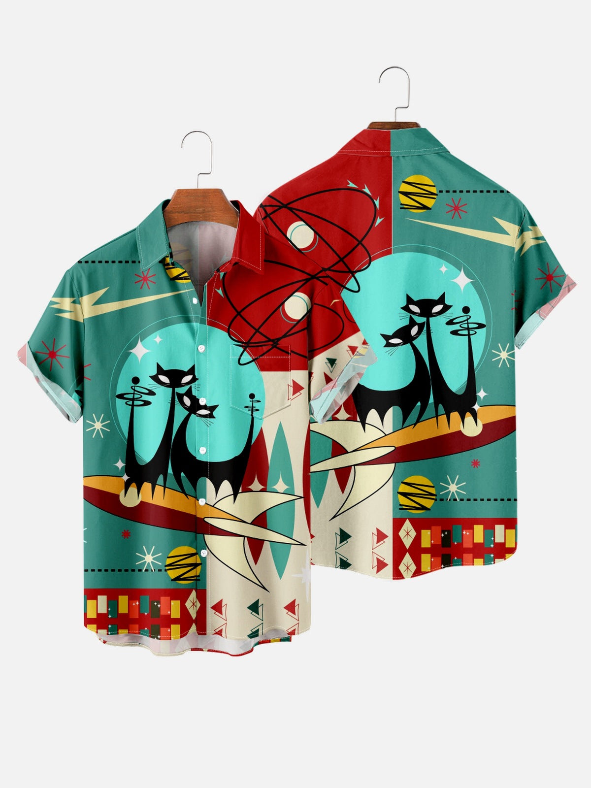 Men's Space Cat Print Casual Shirt