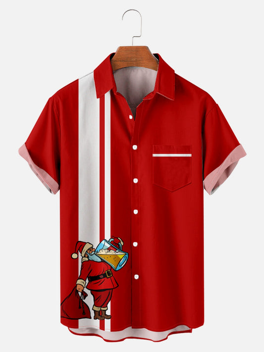 Santa drinking beer print shirt
