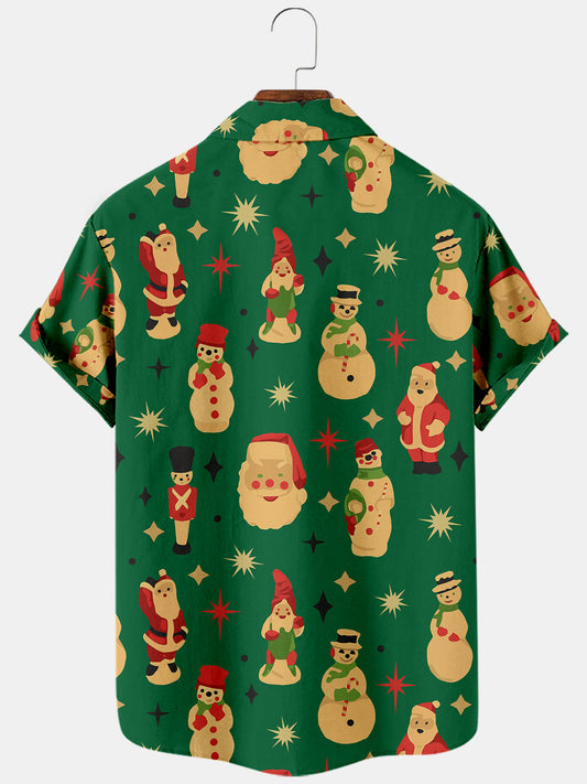 Men's Santa Print Casual Breathable Short Sleeve Shirt