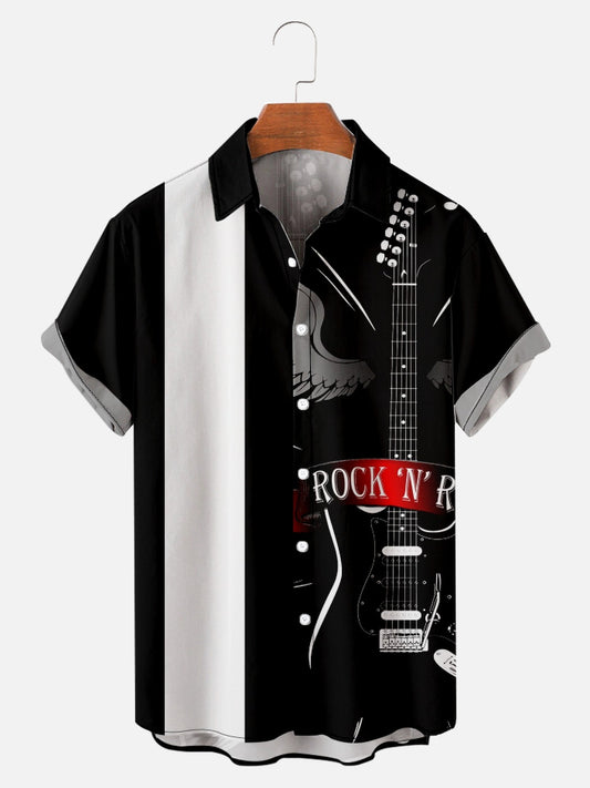 Men's Simple Casual Music Electric Guitar Splicing Lapel Shirt