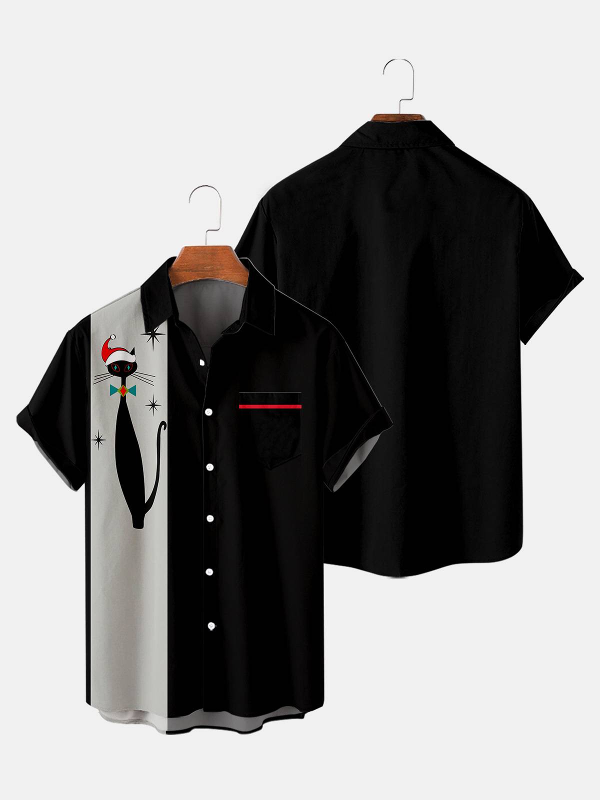 Christmas Cat Elements 3D Digital Printing Trend Loose Short Sleeve Shirt Men's Top