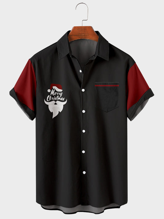 Men's Plus Size Casual Simple Christmas Pattern Shirt With Pockets