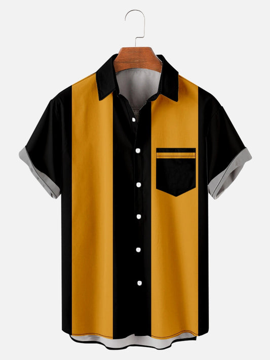 Pattern Contrast Color Patchwork Men's Casual Shirt bowling shirts