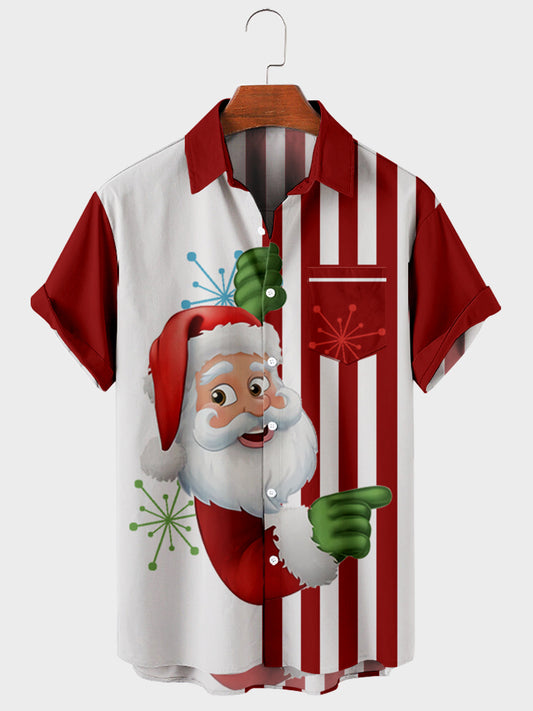 Men's Creative Christmas Stitching Striped Shirt With Pockets