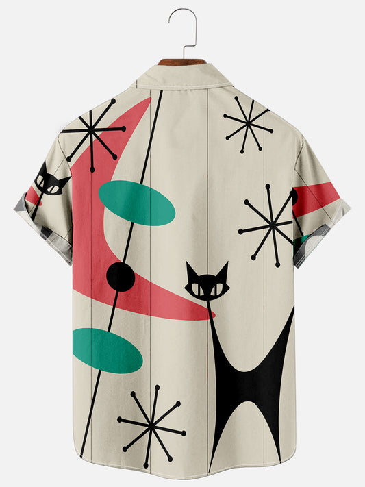 Men's Cat Geometric Printed Casual Vintage Shirts & Tops