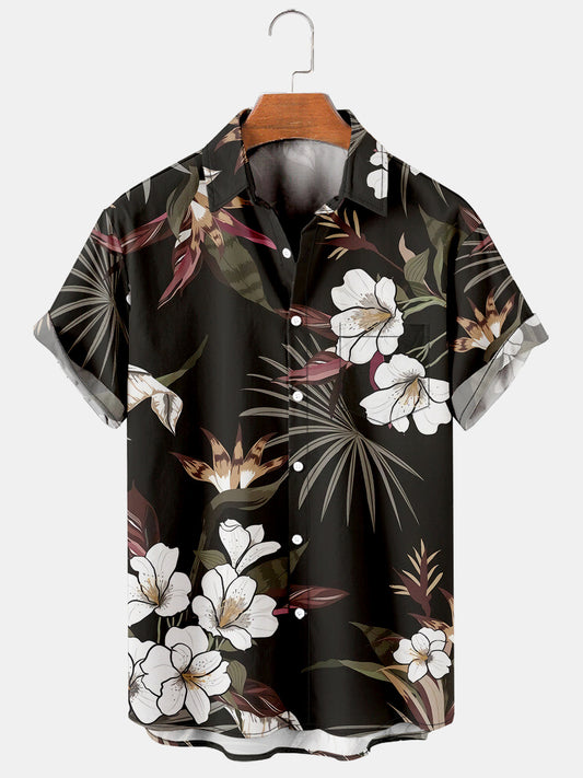 Mens Floral Print Casual Breathable Hawaiian Short Sleeve Shirt