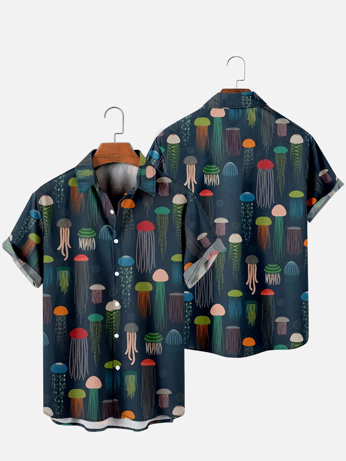 Jellyfish Print Short Sleeve Men's Shirt