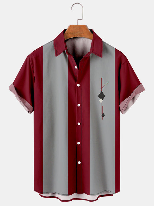 Mens Retro Camp Shirt Vintage Style Casual Button-Down Bowling Shirt Tops