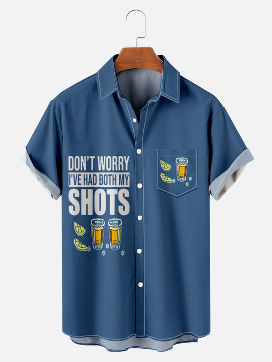 Men Casual Juice Print Pocket Front Short Sleeves Shirt