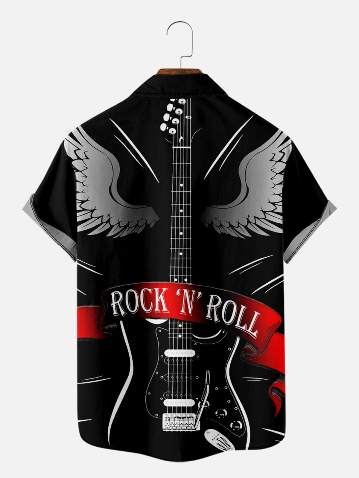 Men's Simple Casual Music Electric Guitar Splicing Lapel Shirt