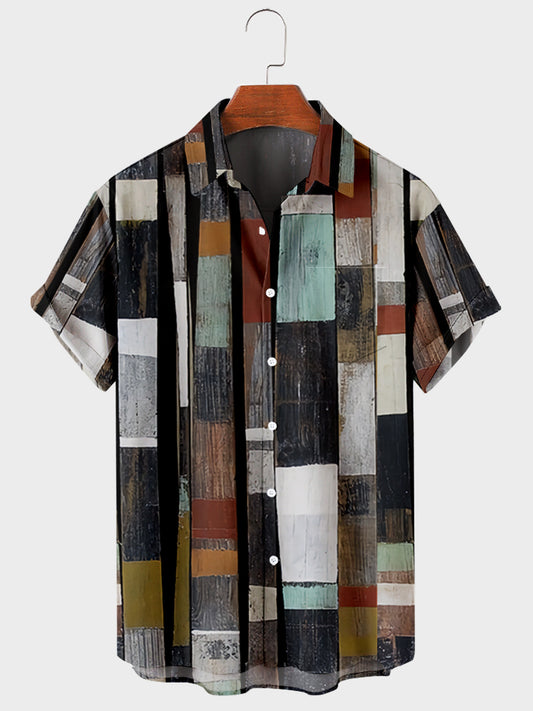 Hawaiian Retro Geometric Abstract Elements Men's Casual Short-sleeved Shirt