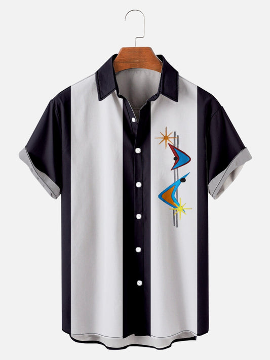 Vintage Cuban Style Navy Bowling Shirt