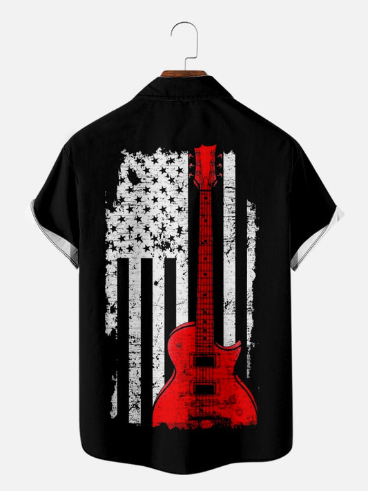 Men's Simple Casual Music American Flag Day Short Sleeve Shirt