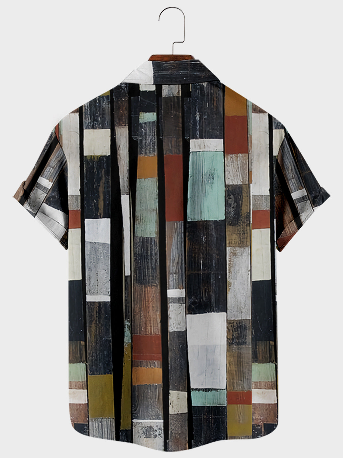 Hawaiian Retro Geometric Abstract Elements Men's Casual Short-sleeved Shirt