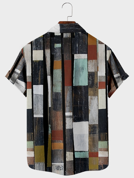Hawaiian Retro Geometric Abstract Elements Men's Casual Short-sleeved Shirt