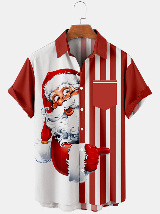 Men's Creative Christmas Stitching Striped Shirt With Pockets