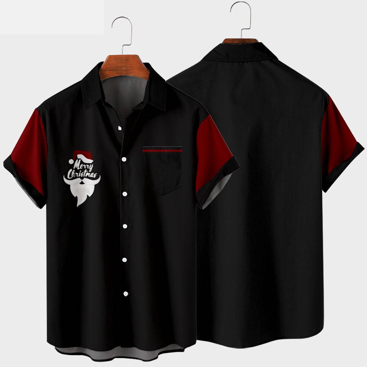 Men's Plus Size Casual Simple Christmas Pattern Shirt With Pockets