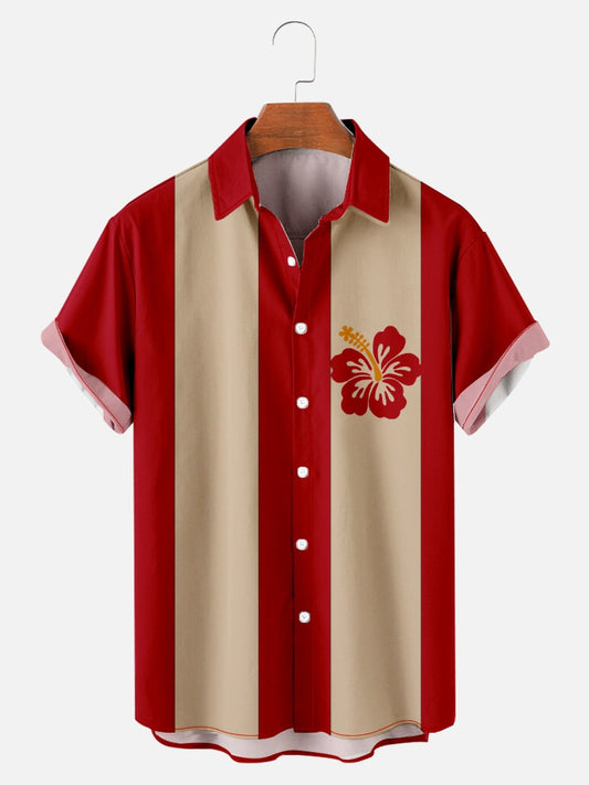 Vacation Leisure Geometric Color Matching Pattern Hawaiian Style Printed Shirt Top