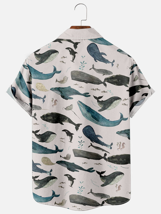 Men's Sea Shark Print Casual Short Sleeve Shirt