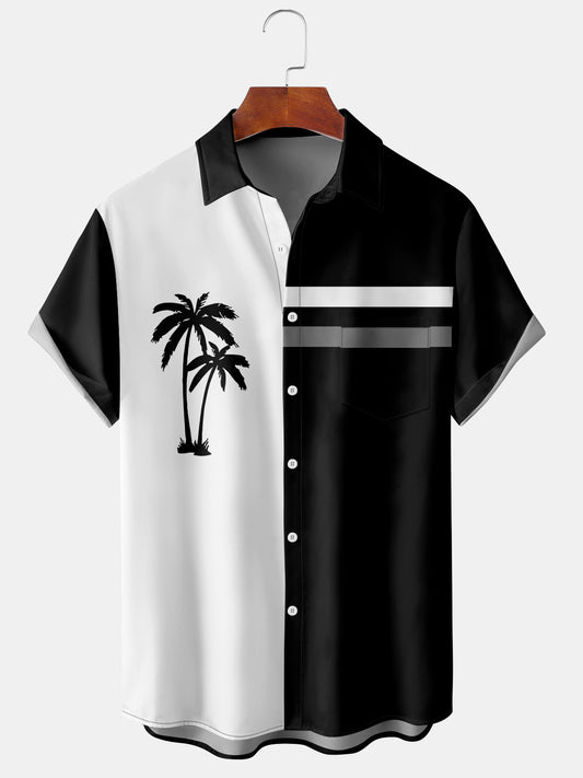 Resort Style Hawaiian Series Coconut Tree Element Lapel Short-Sleeved Printed Shirt Top