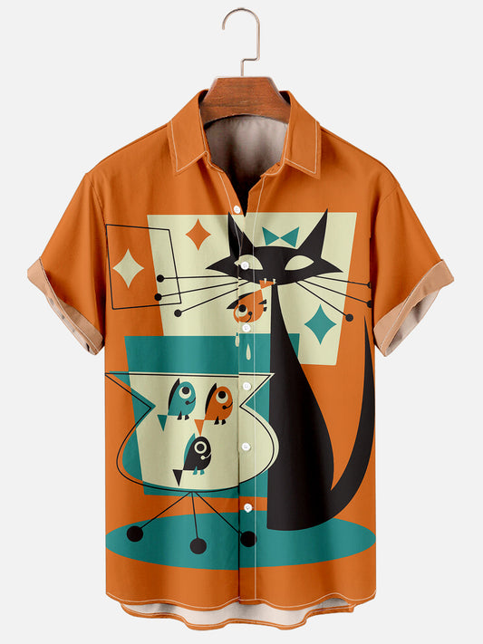 Geometric Cat Casual Shirt