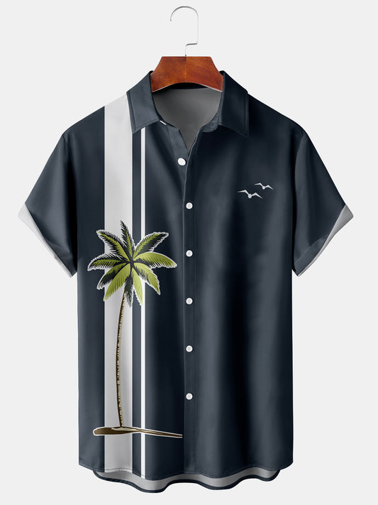 Mens Beach Print Casual Breathable Hawaiian Short Sleeve Shirt