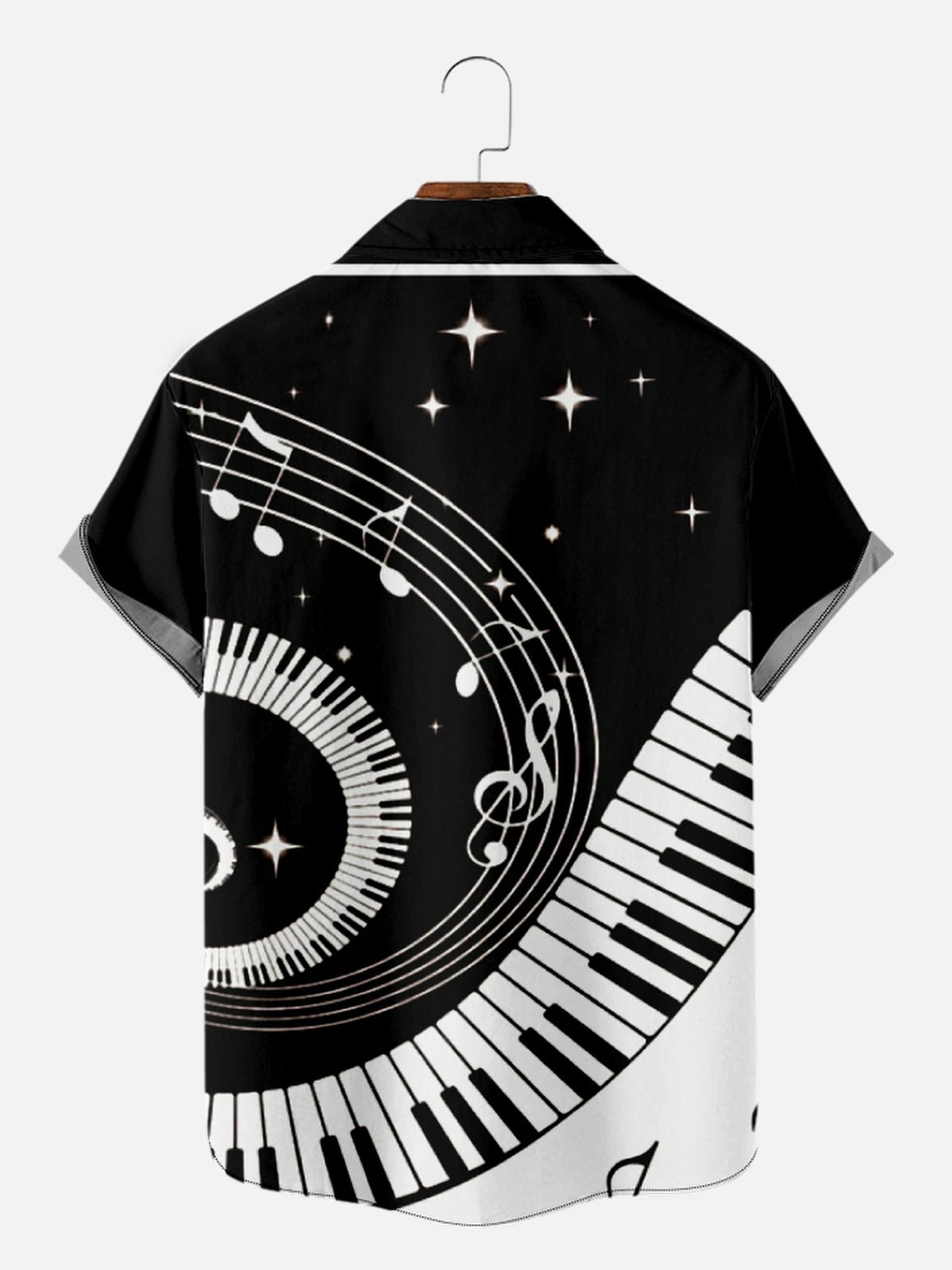 Mens Music Print Casual Breathable Short Sleeve Shirt