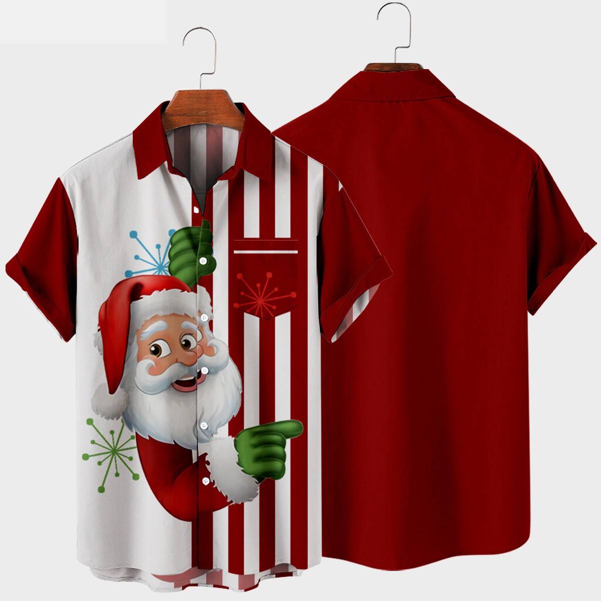 Men's Creative Christmas Stitching Striped Shirt With Pockets