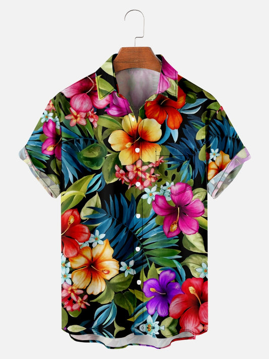 Men's Leaf Print Short Sleeve Hawaiian Shirt