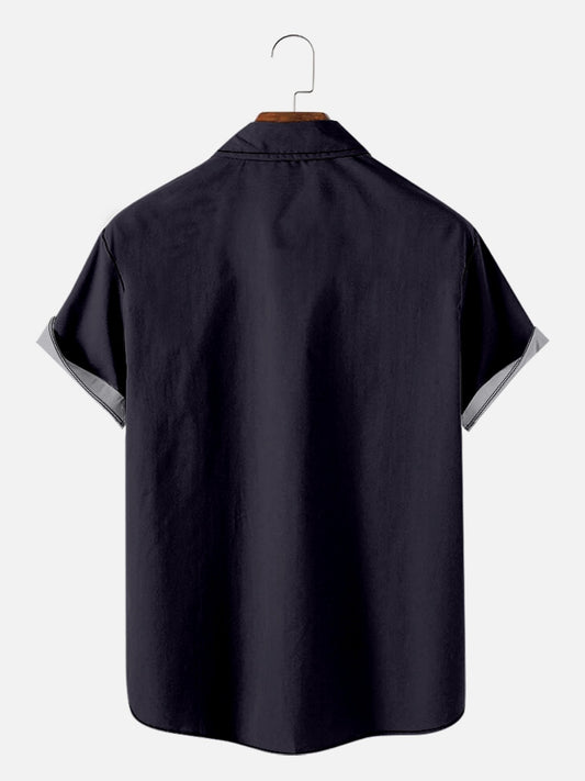 Vintage Cuban Style Navy Bowling Shirt