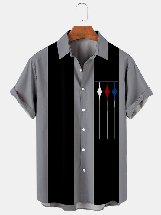 Men's Comfortable Casual Striped Contrast Stitching Print Hawaiian Shirt With Pockets