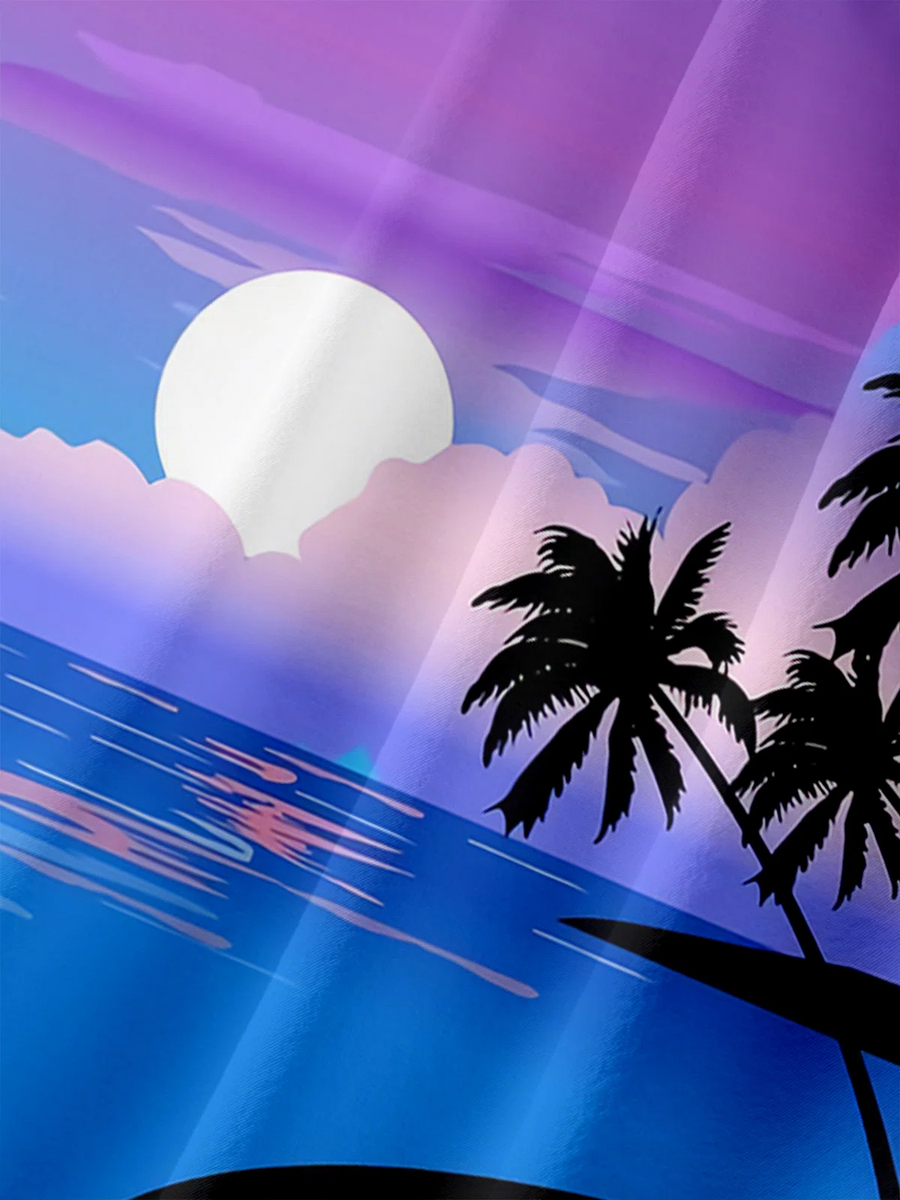 Mens Coconut Tree Print Casual Breathable Chest Pocket Short Sleeve Hawaiian Shirts