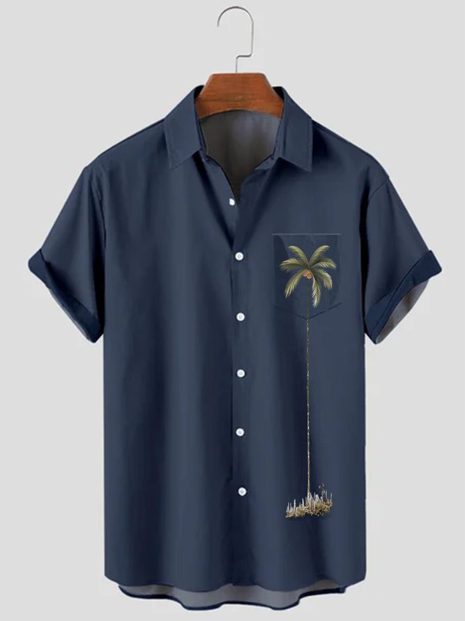 Hawaiian Retro Coconut Tree Men's Casual Short-sleeved Shirt