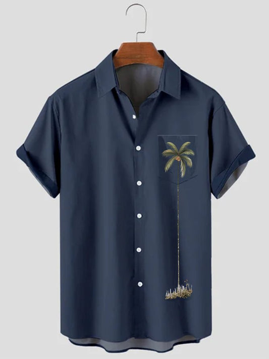 Hawaiian Retro Coconut Tree Men's Casual Short-sleeved Shirt
