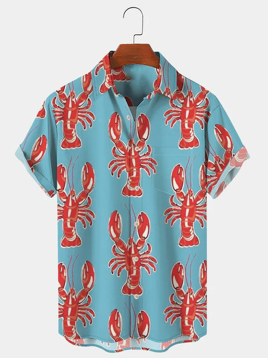 Vintage Orleans Mardi Gras Men's Hawaiian Shirts Lobster Art Printed Shirt